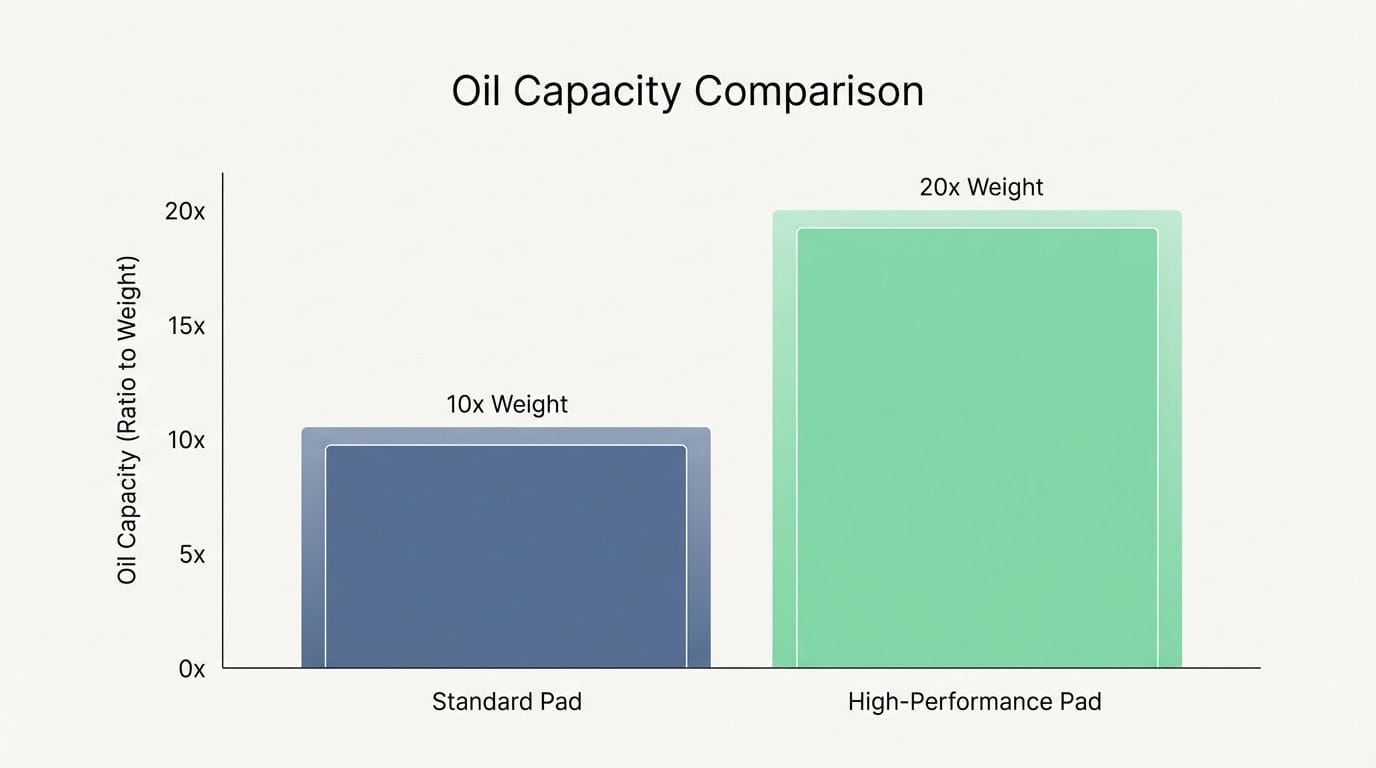 Bar chart comparing oil capacity between Standard Pads and High-Performance Pads.
