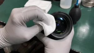 Gloved hand using-compressed