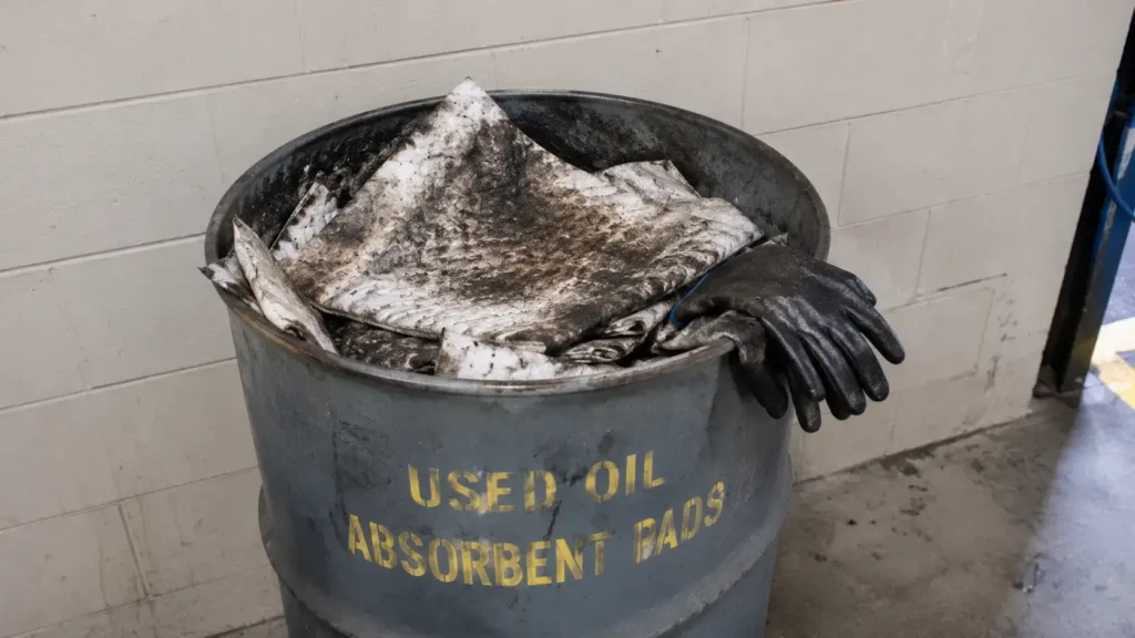 Used oil-soaked absorbent pads