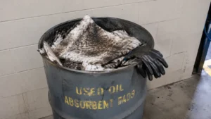 Used oil-soaked absorbent pads