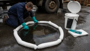 Worker laying white oil only socks-compressed