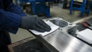 Worker using a lint free wipe-compressed