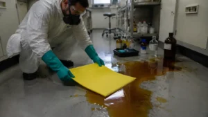 Yellow hazmat absorbent pad